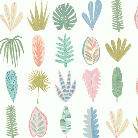 OHPOPSI Wallpaper Leaf Boogie Colourway Pastel Close Up Image