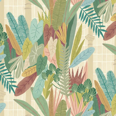 OHPOPSI Wallpaper Glasshouse Colourway Forest & Chestnut Close Up Image
