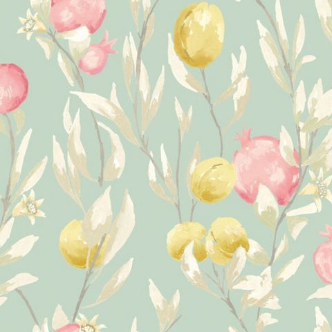 OHPOPSI Laid Bare Wallpaper Pomegranate Trail Colourway Seafoam Tile Image