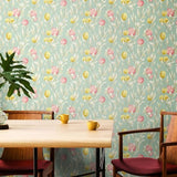 OHPOPSI Laid Bare Wallpaper Pomegranate Trail Colourway Seafoam Lifestyle Image