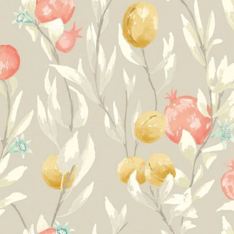 OHPOPSI Laid Bare Wallpaper Pomegranate Trail Colourway Parchment Tile Image