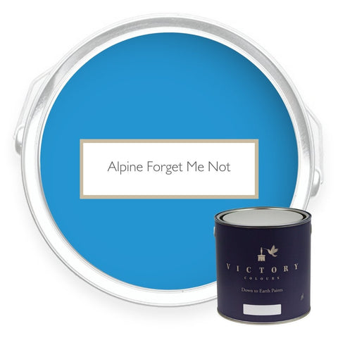 Two tins of Alpine Forget Me Not pale blue eco paint from Victory Colours