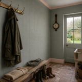Paintable textured wallpaper in a boot room, Baroque RD06671, painted in Greystorm