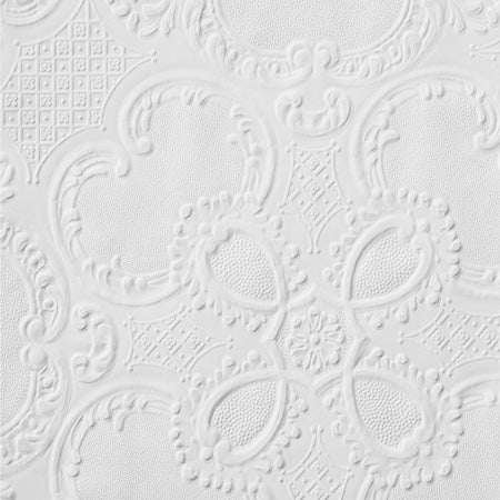 Flat swatch of Anaglypta Supaglypta Alfred RD0137 paintable textured wallpaper, showing the scrolled pattern repeat - Tile Image
