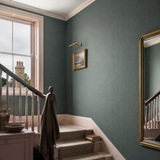 Paintable textured wallpaper in a stairwell, Edward RD0602, painted in Verona Green