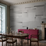 White wall mural in a dining room, 3D Wall 5415 by WallArt, with joinery painted in Pink Kiss