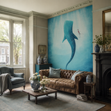 Blue wall mural in a sitting room, Rivers: The Whale Shark 5470 by WallArt, with joinery painted in Port Isaac Bay