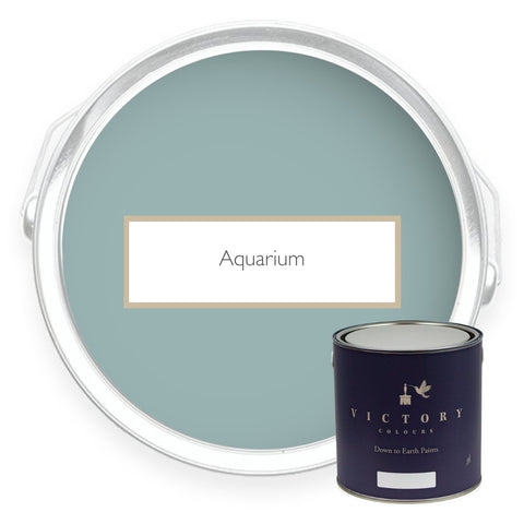 Two tins of Aquarium deep duck egg blue eco paint from Victory Colours