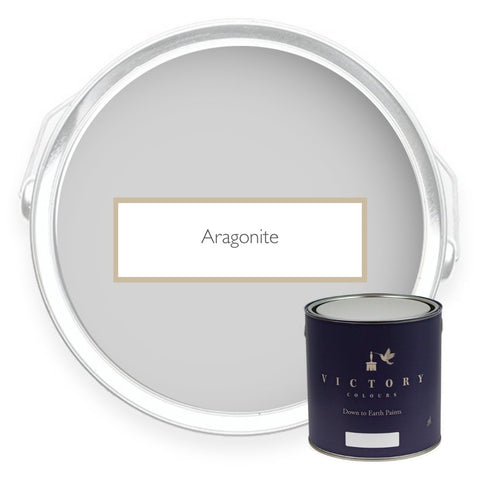Two tins of Aragonite warm grey eco paint from Victory Colours