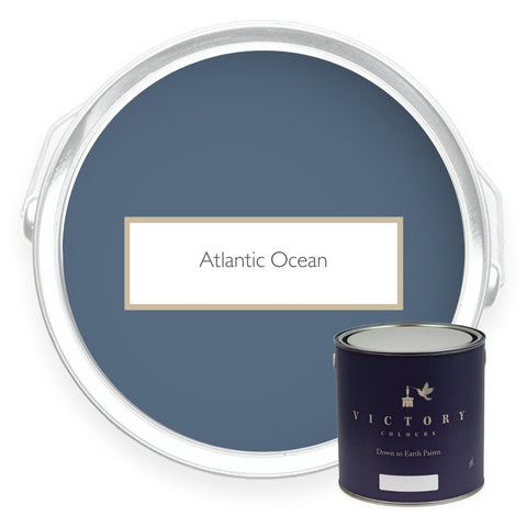 Two tins of Atlantic Ocean dark blue eco paint from Victory Colours