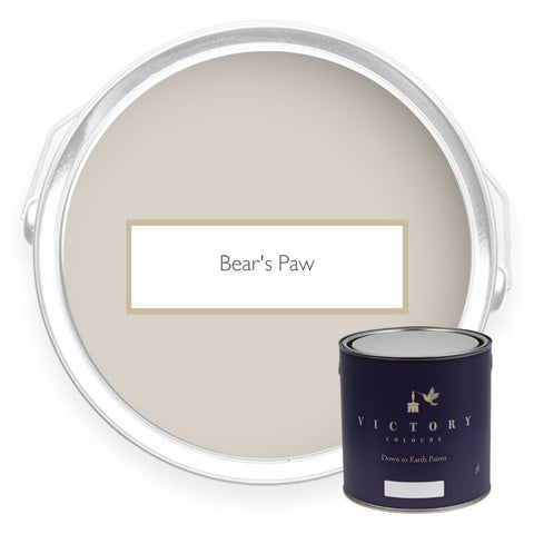 Two tins of Bear's Paw neutral eco paint from Victory Colours