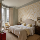 Beige geometric wallpaper in a bedroom, Berry Dot - Shortbread by OHPOPSI, with joinery painted in Dorothy's Slippers