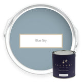 Two tins of Blue Sky grey blue eco paint from Victory Colours
