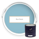Two tins of Blue Steele mid blue eco paint from Victory Colours