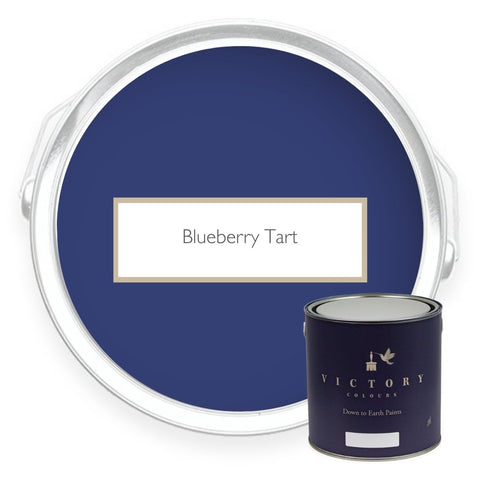 Two tins of Blueberry Tart deep purple eco paint from Victory Colours