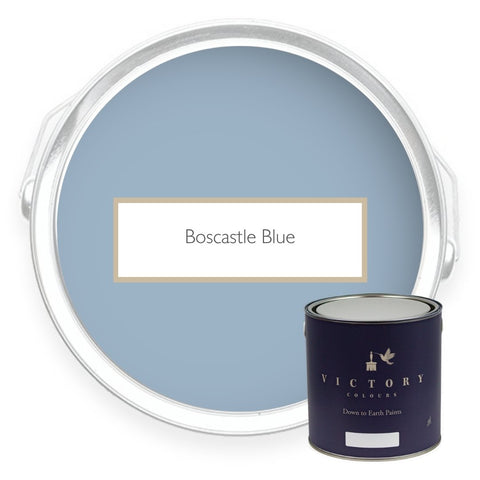 Two tins of Boscastle Blue pale blue eco paint from Victory Colours
