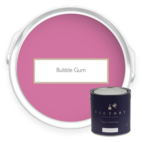 Two tins of Bubble Gum pastel pink eco paint from Victory Colours