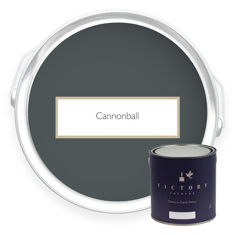 Two tins of Cannonball dark grey eco paint from Victory Colours