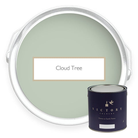 Two tins of Cloud Tree pale green eco paint from Victory Colours