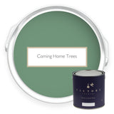 Two tins of Coming Home Trees green eco paint from Victory Colours
