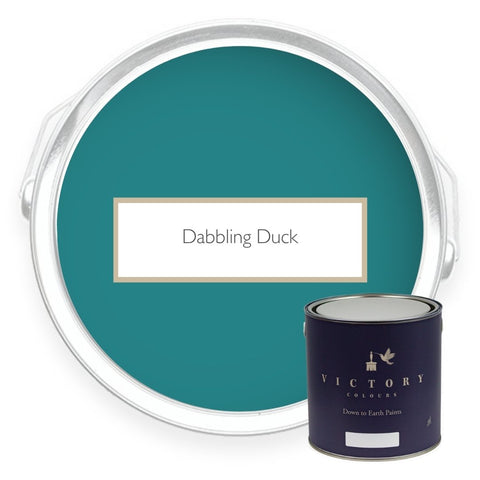 Two tins of Dabbling Duck teal eco paint from Victory Colours