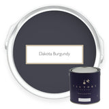Two tins of Dakota Burgundy dark purple eco paint from Victory Colours