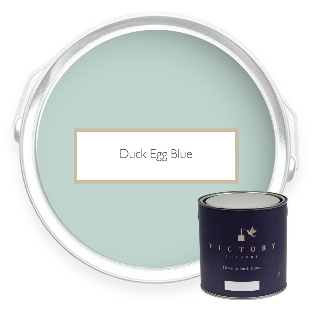 Two tins of Duck Egg Blue soft blue eco paint from Victory Colours