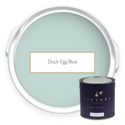 Two tins of Duck Egg Blue soft blue eco paint from Victory Colours