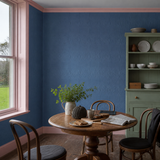 Paintable textured wallpaper in a breakfast room, Early Victorian RD01600, painted in Lucy Goose Blue