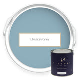 Two tins of Etruscan Grey blue grey eco paint from Victory Colours