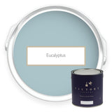 Two tins of Eucalyptus blue green eco paint from Victory Colours