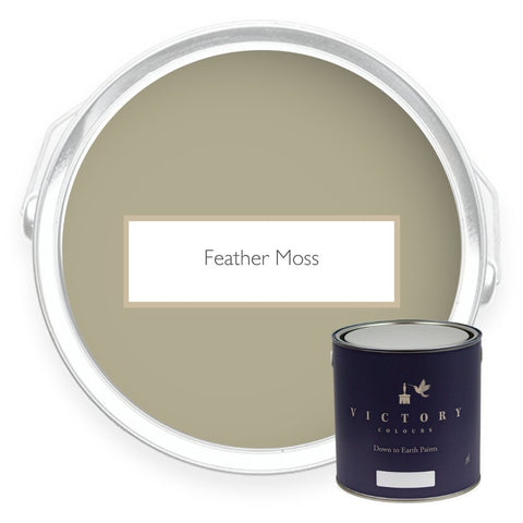 Two tins of Feather Moss green eco paint from Victory Colours