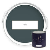 Two tins of Ferns deep green eco paint from Victory Colours