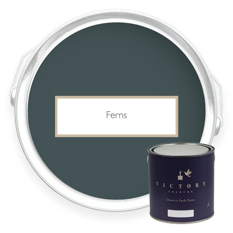 Two tins of Ferns deep green eco paint from Victory Colours