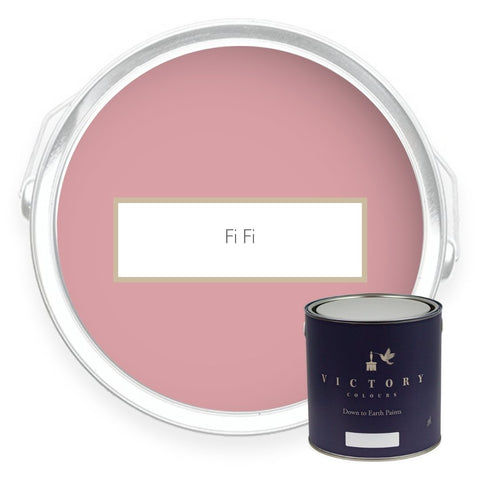 Two tins of Fi Fi pink eco paint from Victory Colours