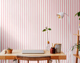Simply Stripes Candy Stripe Rose wallpaper by Ohpopsi shown on a full wall
