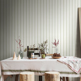 Simply Stripes Thread Stripe Basil wallpaper by Ohpopsi shown on a full wall