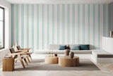 Simply Stripes Wide Multi Stripe Seafoam wallpaper by Ohpopsi shown on a full wall