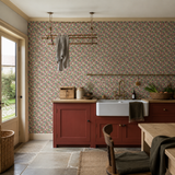Grey floral wallpaper in a utility room, Flora Ditsy Fuchsia & Jet by OHPOPSI, with joinery painted in Jam First