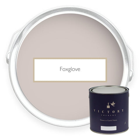 Two tins of Foxglove pale dusky pink eco paint from Victory Colours