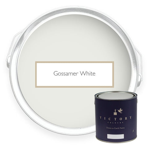 Two tins of Gossamer White off white eco paint from Victory Colours