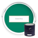 Two tins of Green Envy bold green eco paint from Victory Colours