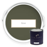 Two tins of Groni dark green eco paint from Victory Colours