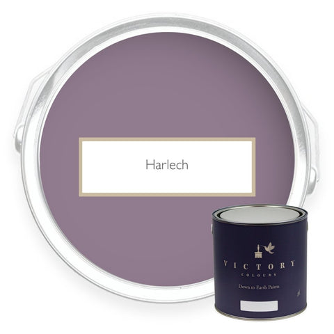 Two tins of Harlech dark lilac eco paint from Victory Colours