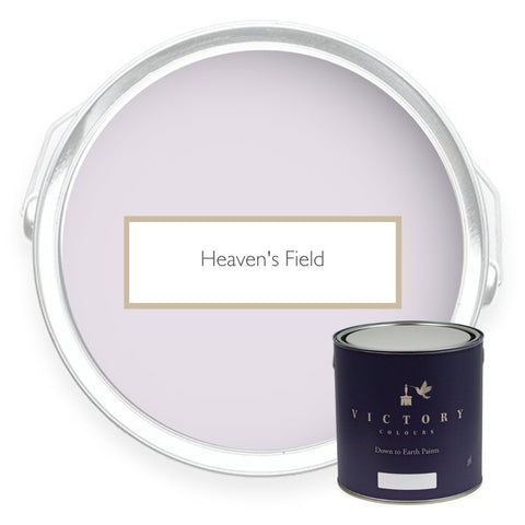 Two tins of Heaven's Field lilac eco paint from Victory Colours