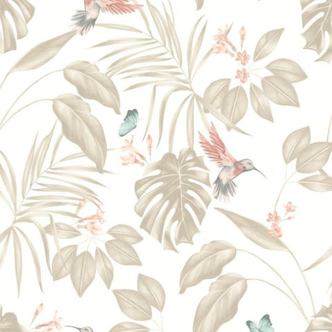 OHPOPSI Laid Bare Wallpaper Hummingbird Colourway Oyster Tile Image