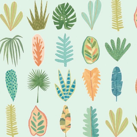 OHPOPSI Wallpaper Leaf Boogie Colourway Duckegg Twist Close Up Image