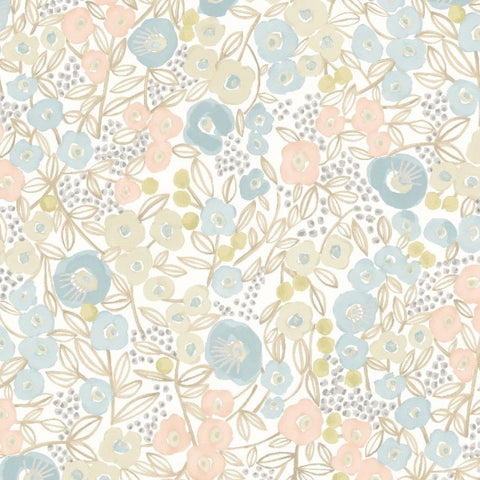 OHPOPSI Wallpaper Flora Ditsy Colourway Silver Close Up Image