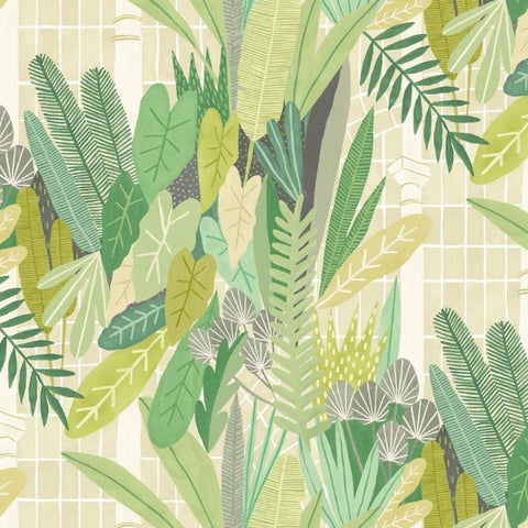 OHPOPSI Wallpaper Glasshouse Colourway Sage & Chartreuse Close Up Image
