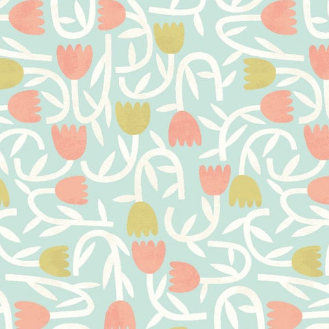 OHPOPSI Wallpaper Tiny Tulip Colourway Duckegg Mix Close Up Image